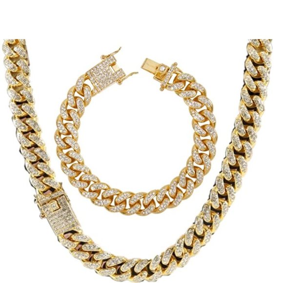 Necklace Men's 12MM 14MM 20MM Chains 18K Gold Plat - Picture 1 of 2